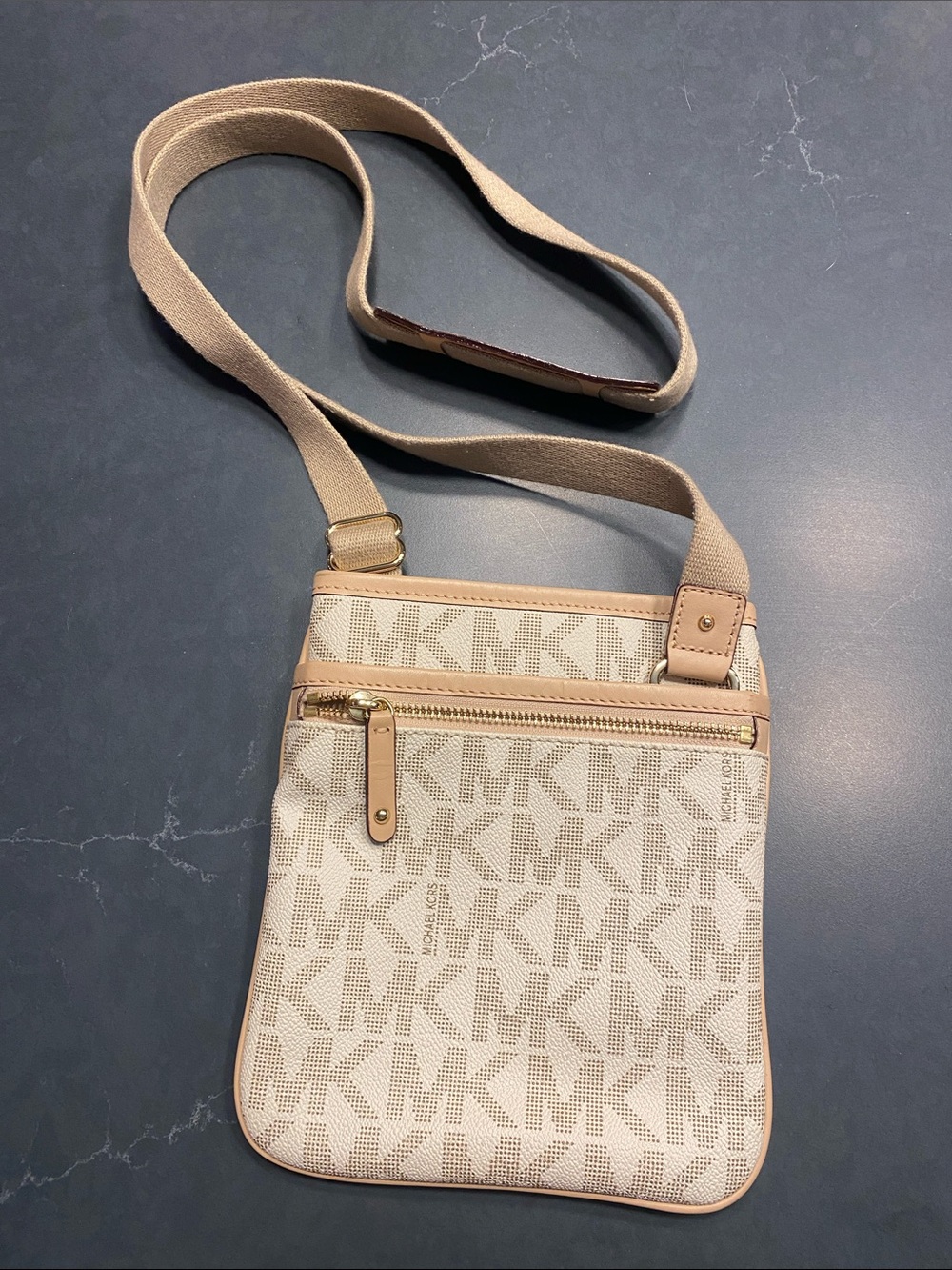 Michael Kors Cream/Tan MK Logo Crossbody Messenger
